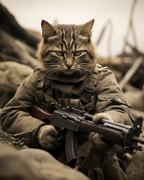 RARE Attention, chat de combat armé !